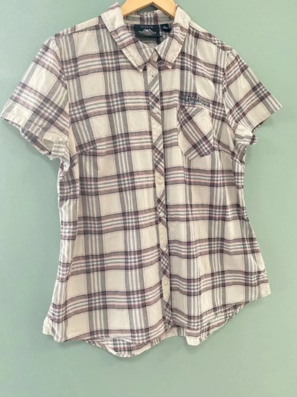 Harley Davidson Motorcycles Women’s Short Sleeve Button Plaid Shirt Size XL - Picture 1 of 4